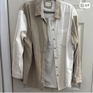 American Eagle Colorblock Corduroy Button up beige and white casual size small